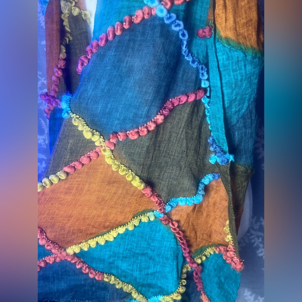 Boho Multicolor Patchwork Scarf Textured Lightwei… - image 4